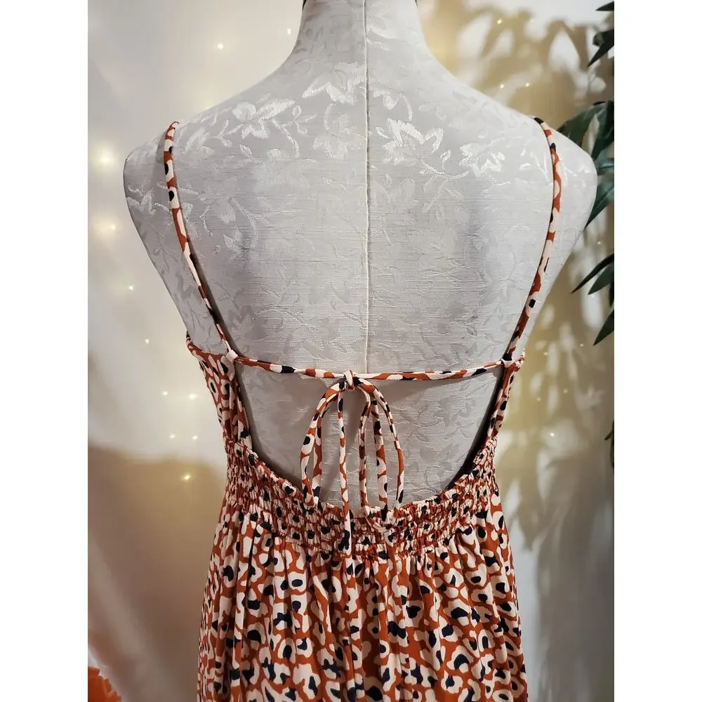 Maaji + Rapsodia Leopard Animal Print Beaded Tiered Maxi Dress Size L Beachy